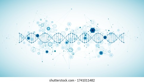 Abstract blue hexagon futuristic background for design works.
Science template, wallpaper or banner with a DNA molecules.