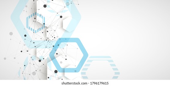 Abstract blue hexagon futuristic background for design works. Science and technology.