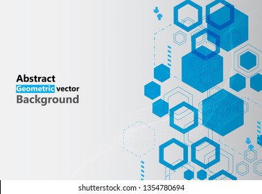 Abstract Blue  Hexagon Geometric Shape.vector Gray Background.