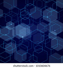Abstract blue hexagon grid background. Vector illustration