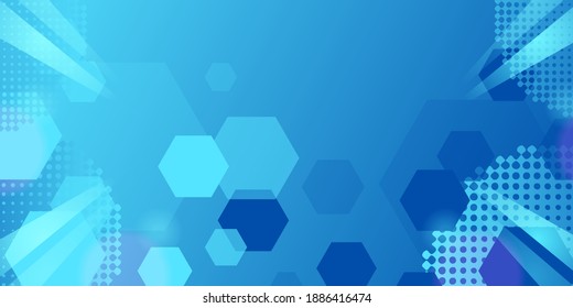 Abstract blue hexagon and halftone template background design