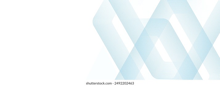 Abstractas líneas de hexágono azul sobre fondo blanco. Diseño de arte de línea de rayas geométricas para póster, folleto, cubierta, cabecera, Sitio web, Anuncio.