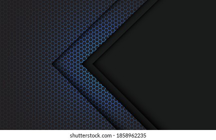 Abstract blue hexagon mesh light grey arrow direction with blank space design modern futuristic technology background vector illustration.