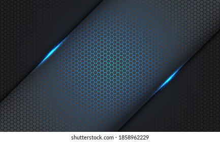 Abstract blue hexagon mesh pattern light slash on grey on grey design modern futuristic technology background vector illustration. 