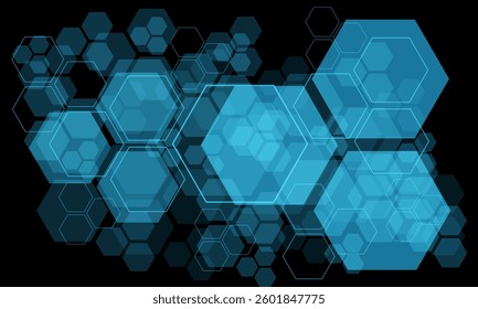 Abstract blue hexagon overlap geometric technology on black design modern futuristic background vector illustration.