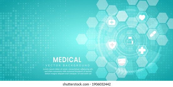 Abstract Blue Hexagon Pattern Background. Medical Technology And Science Concept And Health Care Icon Pattern. You Can Use For Ad, Poster, Template, Business Presentation. Vector Illustration  