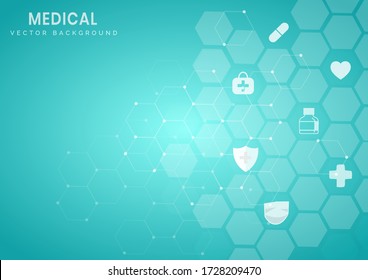 Abstract Blue Hexagon Pattern Background.Medical And Science Concept And Health Care Icon Pattern. You Can Use For Ad, Poster, Template, Business Presentation. Vector Illustration  