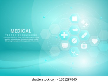 Abstract blue hexagon pattern background.Medical and science concept and health care icon pattern. You can use for ad, poster, template, business presentation. Vector illustration  