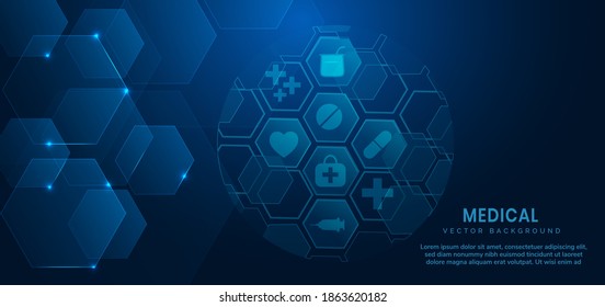 Abstract blue hexagon pattern background.Medical and science concept and health care icon pattern. You can use for ad, poster, template, business presentation. Vector illustration  