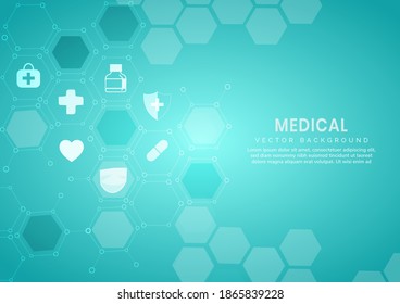 Abstract blue hexagon pattern background.Medical and science concept and health care icon pattern. You can use for ad, poster, template, business presentation. Vector illustration  