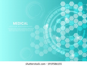 Resumen de los antecedentes del patrón hexágono azul.Tecnología médica y concepto científico y patrón de icono de atención médica. Puede usar para publicidad, afiche, plantilla, presentación comercial. Ilustración del vector  