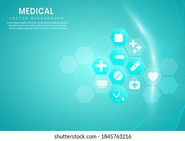 Abstract blue hexagon pattern and wave lines background.Medical and science concept and health care icon pattern. Vector illustration