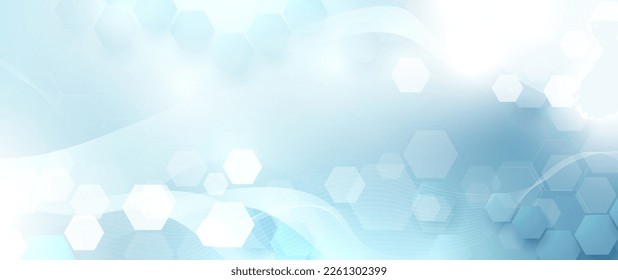 Abstract blue hexagon shape and lines with science and health care concept background. Vector illustration