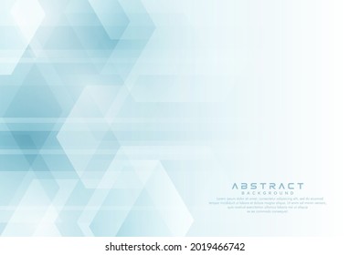 Abstract blue hexagon shape vector on white background. Overlapped modern hexagon geometric shape element. Medical science technology texture concept. Suit for poster, brochure, flyer, banner