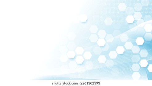 Abstract blue hexagon shape and wavy lines with science and health care concept background. Vector illustration