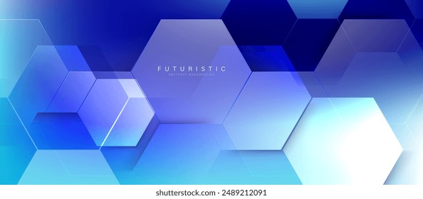 Abstract blue hexagon shapes pattern background. Futuristic digital high-technology pattern. Vector illustration