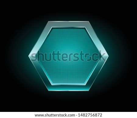 Abstract blue hexagon textured background with a silver frame. Vector illustration
