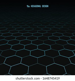 Abstract blue hexagonal pattern design on black template background. Decorate for ad, poster, cover design, print. illustration vector eps10
