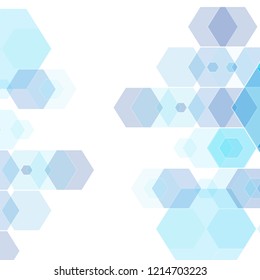 Abstract blue hexagons laid vertically on a white background. Brochure template