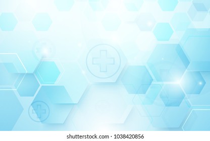 Abstract blue hexagons shape and lines with science concept background