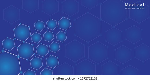Abstract blue hexagons shape and lines with science concept background