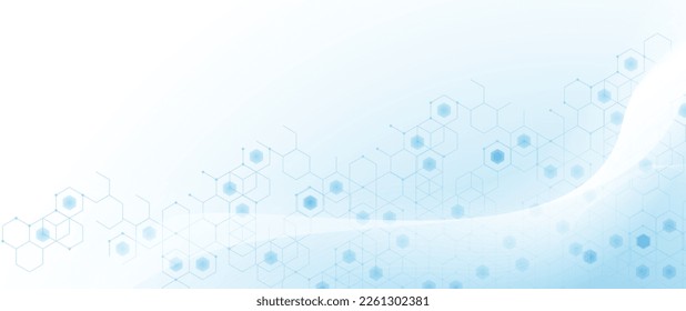 Abstract blue hexagons with white wavy lines with a digital, futuristic, technology background. Vector illustration