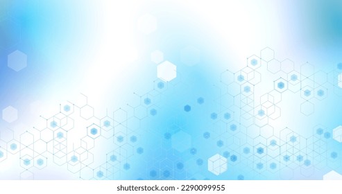 Resumen de hexágonos azules con líneas onduladas blancas con un fondo tecnológico digital, futurista. Ilustración del vector