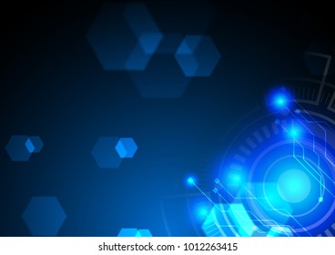 Abstract Blue hi tech light with circuit lines and faded hexagons