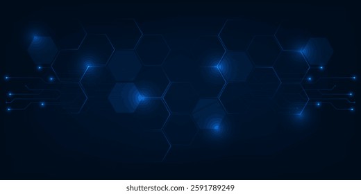 Abstract blue high technology background with futuristic digital hexagonal network and circuit line.