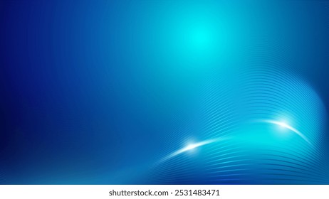 Abstract blue hitech technology background with curve lines and glowing light. Vector illustration.