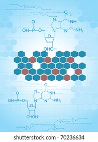 abstract blue honeycomb background with chemical formula