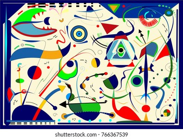 Abstract blue horizontal background ,inspired by surrealist  painter