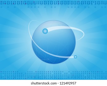 Abstract blue horizontal background with planet earth