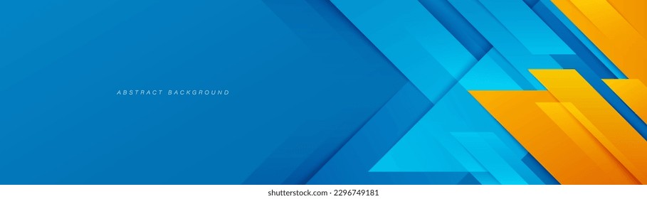 Abstract blue horizontal banner background with blue and orange diagonal geometric shape overlay layer. Suit for poster, banner, business, corporate, cover, header, website, flyer. Vector illustration