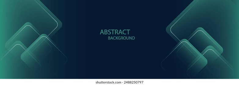 Abstract blue horizontal banner background with shining blue and green geometric square shapes. Modern graphic design. vektor