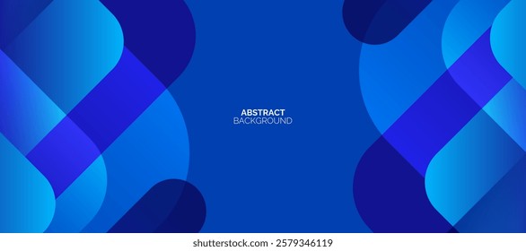 Abstract blue horizontal banner background with glowing blue geometric square shapes. Modern graphic design. Suit for header, cover, presentation, business, corporate, website