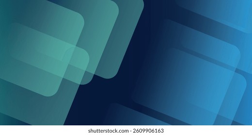Abstract blue horizontal banner background with glowing blue and green geometric square shapes. Modern graphic design. Suit for header, cover, presentation, business, corporate, website