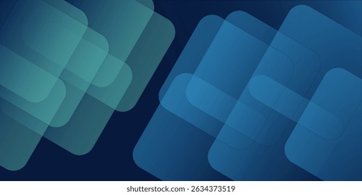 Abstract blue horizontal banner background with glowing blue and green geometric square shapes. Modern graphic design. Suit for header, cover, presentation, business, corporate, website