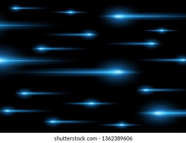 Abstract blue horizontal bright high-speed rays on a dark isolated background. Vector light effect.