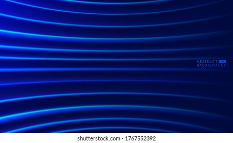 Resumen horizontal azul. Vigas láser, rayos de luz horizontales. Bonitas bengalas. Concepto moderno de tecnología futurista. Rasgos brillantes sobre fondo azul oscuro. Luminoso fondo reluciente.