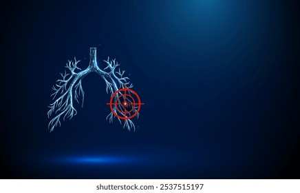 Árbol bronquial humano azul Abstractas con signo de blanco rojo. Pulmones, bronquiolos, tráquea. Concepto médico sanitario. Estilo futurista digital de baja poli. Fondo geométrico. Gráfico de alambre. Vector.