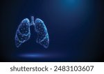 Abstract blue human lungs. Lungs anatomy, left and right lung, trachea. Healthcare medical concept. Low poly style. Geometric background. Wireframe light connection structure. Modern 3d graphic Vector