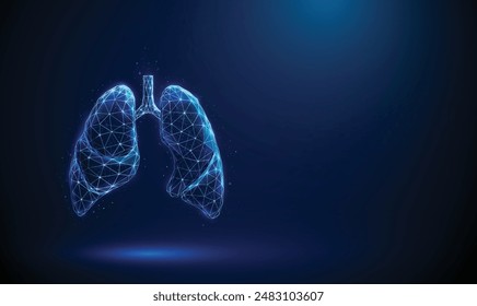 Abstract blue human lungs. Lungs anatomy, left and right lung, trachea. Healthcare medical concept. Low poly style. Geometric background. Wireframe light connection structure. Modern 3d graphic Vector