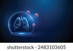 Abstract blue human lungs inside a glass dome and red viruses outside Neon sphere shield Healthcare protection medical concept Futuristic low poly style Geometric background Tecnology wireframe Vector