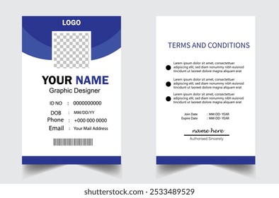 Diseño de tarjeta de identificación azul Abstractas, diseño de tarjeta de identificación de oficina, Plantilla de diseño de tarjeta de identificación de agencia, 
