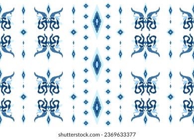 Abstract Blue Ikat Pattern Background. Seamless. Vector Illustration. Ethnic. Elegance. Luxury. Craft. Vintage