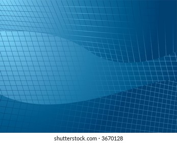 Abstract blue illustrated background with shards or grid flying in all directions