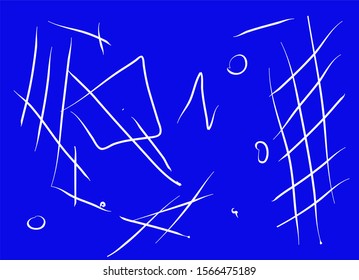 Abstract blue image. Geometric shapes, random elements. Color background, poster. Graphic illustration. Drawn object, modern