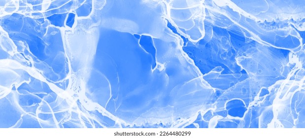 Abstract blue ink vector art background for card, flyer, poster, banner and cover design. Hand drawn illustration. Fluid art. Blue liquid backdrop. Macro space.