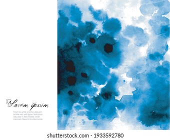 Abstract blue ink wash painting. Traditional Japanese ink wash painting sumi-e